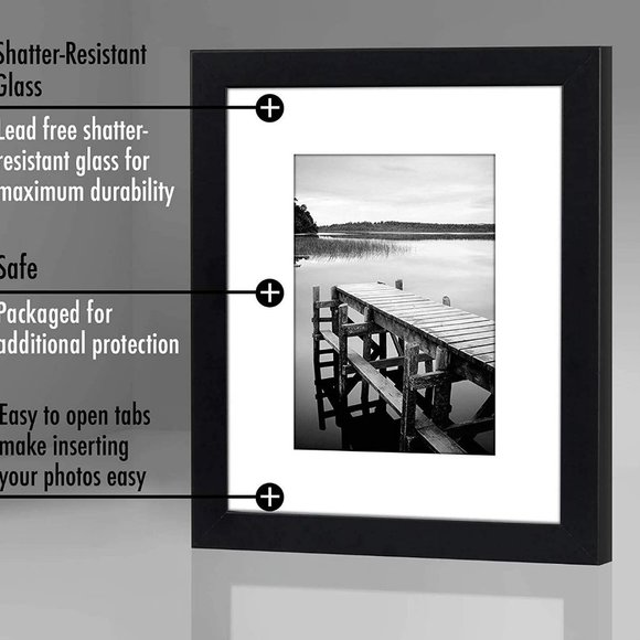 8×10 Picture Frame with Shatter-Resistant Glass Beveled Mat NEW - Picture 4 of 8